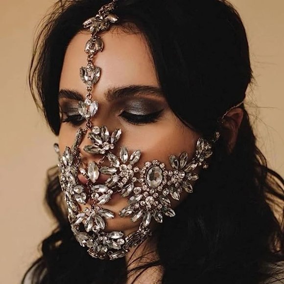 NWT Sparkling Swarovski Bling Crystal Rhinestone Mask Halloween Costume … - Picture 3 of 6